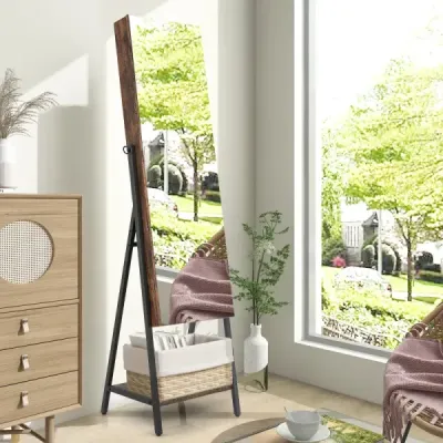 Skříňka na šperky se zrcadlem a 3-barevným LED osvětlením 41,5 x 37 x 157 cm Rustikální hnědá