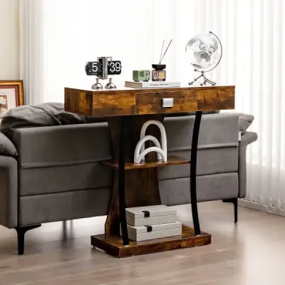 Konzolový stolek ve tvaru T pro malé prostory 91 x 30 x 88 cm Rustikální hnědá