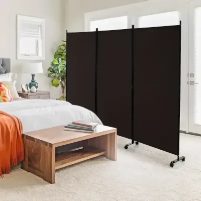 180 cm vysoká deliaca stena na kolieskach, skladacia zástena s 3 voľne kombinovateľnými panelmi, hnedá