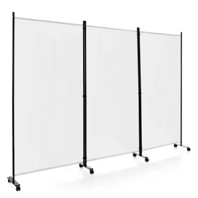 180 cm vysoká dělící stěna na kolečkách Sklopná zástěna se 3 volně kombinovatelnými panely Bílá