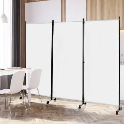 180 cm vysoká dělící stěna na kolečkách Sklopná zástěna se 3 volně kombinovatelnými panely Bílá