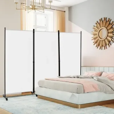 180 cm vysoká dělící stěna na kolečkách Sklopná zástěna se 3 volně kombinovatelnými panely Bílá