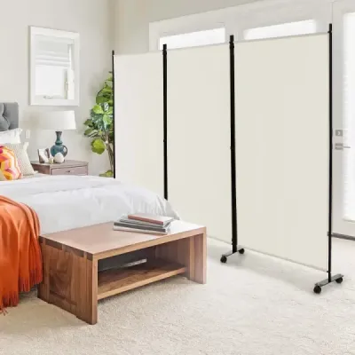 180 cm dělící paravan na kolečkách Sklopný paravan se 3 volně kombinovatelnými panely Béžová