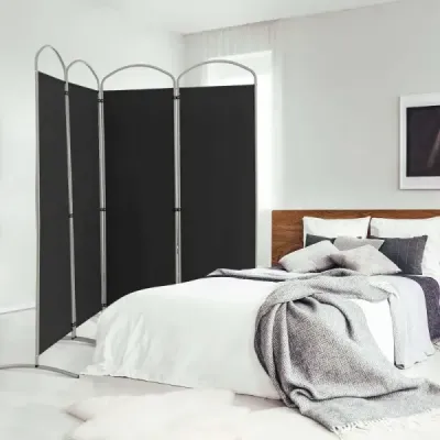 Skládací rozdělovač pokojů se 4 panely Dělící stěna pro domácnost 221 x 51 x 188 cm-černá