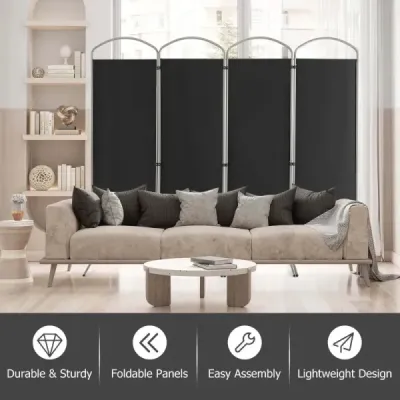 Skládací rozdělovač pokojů se 4 panely Dělící stěna pro domácnost 221 x 51 x 188 cm-černá