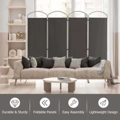 Skládací rozdělovač místností se 4 panely Dělící stěna pro domácnost 221 x 51 x 188 cm-šedý