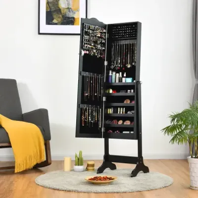 Uzamykatelná skříňka na šperky Stojanový design s nastavitelným úhlem se zrcadlem po celé délce 45 x 37 x 160 cm Bílá