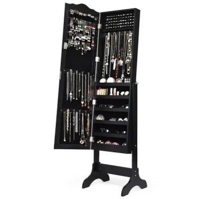 Uzamykatelná skříňka na šperky Stojanový design s nastavitelným úhlem se zrcadlem po celé délce 45 x 37 x 160 cm Bílá