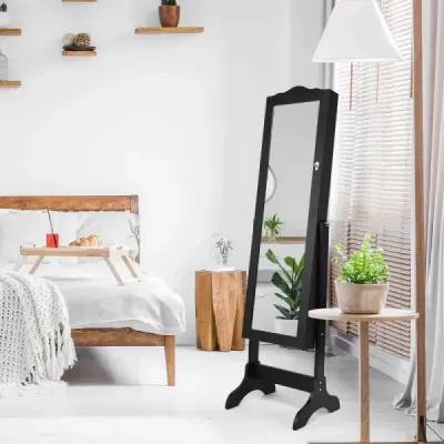 Uzamykatelná skříňka na šperky Stojanový design s nastavitelným úhlem se zrcadlem po celé délce 45 x 37 x 160 cm Bílá