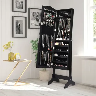 Uzamykatelná skříňka na šperky Stojanový design s nastavitelným úhlem se zrcadlem po celé délce 45 x 37 x 160 cm Bílá