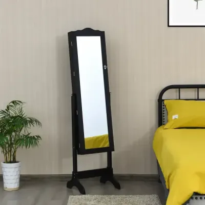 Uzamykatelná skříňka na šperky Stojanový design s nastavitelným úhlem se zrcadlem po celé délce 45 x 37 x 160 cm Bílá