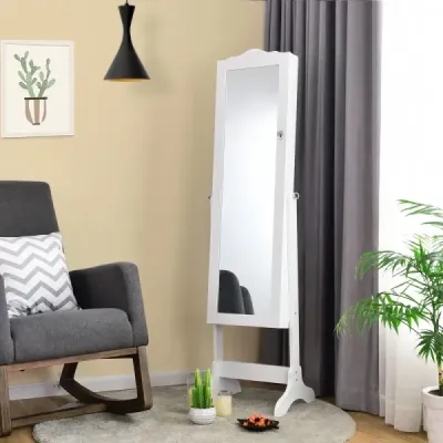 Uzamykatelná skříňka na šperky Stojanový design s nastavitelným úhlem se zrcadlem po celé délce 45 x 37 x 160 cm Bílá