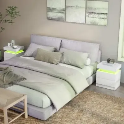 Noční stolek s LED světly Noční komoda se 2 zásuvkami Moderní noční stolek bílý