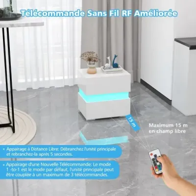 Noční stolek sada 2 LED nočních stolků Noční stolek ve vysokém lesku Noční stolek se 2 zásuvkami Bílý