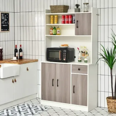 180 cm kuchyňská skříňka s nabíjecí stanicí & Pracovní deska a Zásuvkový bufet Příborník Bílý