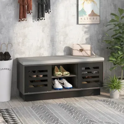 Lavice a botník 2 v 1 se 6 přihrádkami a 3 nastavitelnými policemi 99,5 x 34,5 x 46 cm Šedá
