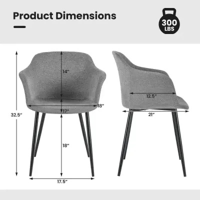 Sada 2 jídelních židlí Čalouněná židle s ergonomickým opěradlem Sivá