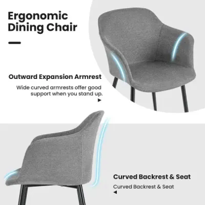 Sada 2 jídelních židlí Čalouněná židle s ergonomickým opěradlem Sivá