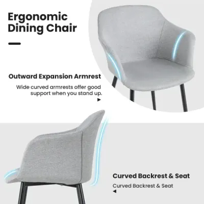 Sada 2 jídelních židlí Čalouněná židle s ergonomickým opěradlem Broken světle šedá