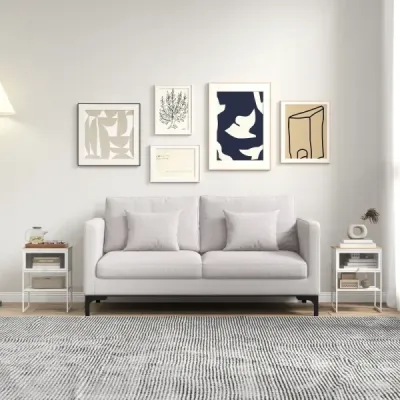 Noční stolek Noční stolek Dřevěný noční stolek s kovovým rámem a policí a průhlednými dvířky 40 x 32 x 56 cm Bílý