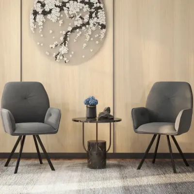 Sada 2 sametových otočných židlí otočných o 360° Jídelní židle s kovovými nohama Šedá 63 x 59 x 87 cm