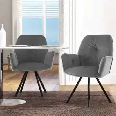 Sada 2 sametových otočných židlí otočných o 360° Jídelní židle s kovovými nohama Šedá 63 x 59 x 87 cm