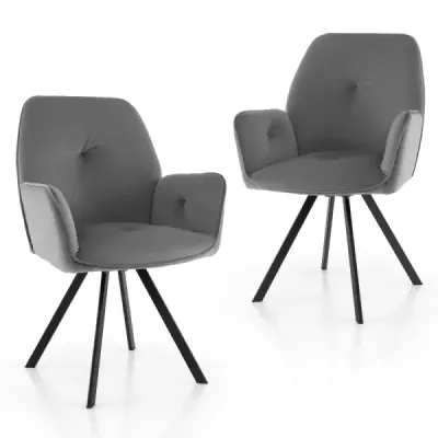 Sada 2 sametových otočných židlí otočných o 360° Jídelní židle s kovovými nohama Šedá 63 x 59 x 87 cm