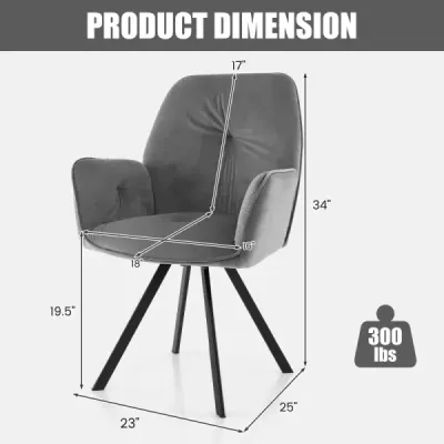 Sada 2 sametových otočných židlí otočných o 360° Jídelní židle s kovovými nohama Šedá 63 x 59 x 87 cm