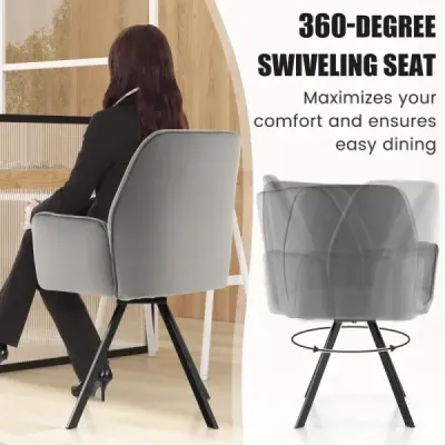 Sada 2 sametových otočných židlí otočných o 360° Jídelní židle s kovovými nohama Šedá 63 x 59 x 87 cm