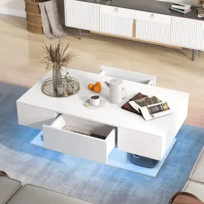 Konferenční stolek s LED osvětlením vysoký lesk 20 barev nastavitelný jas 110 x 60 x 40 cm bílý