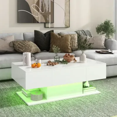 Konferenční stolek s LED osvětlením vysoký lesk 20 barev nastavitelný jas 110 x 60 x 40 cm bílý