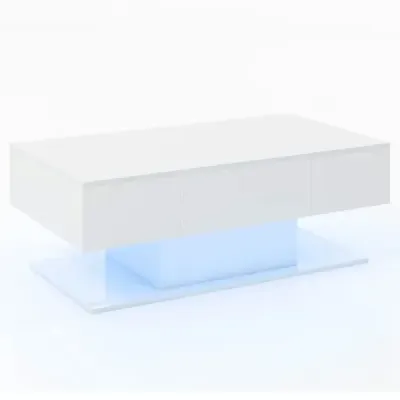 Konferenční stolek s LED osvětlením vysoký lesk 20 barev nastavitelný jas 110 x 60 x 40 cm bílý