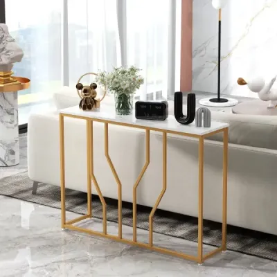 Konzolový stolek s geometrickým kovovým rámem vstupní stolek 110 x 30 x 80 cm zlatá + bílá