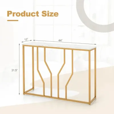 Konzolový stolek s geometrickým kovovým rámem vstupní stolek 110 x 30 x 80 cm zlatá + bílá