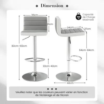 Sada 2 barových stoliček 82-102 cm Výškově nastavitelné otočné barové stoličky Kuchyňská stolička Sedací stolička