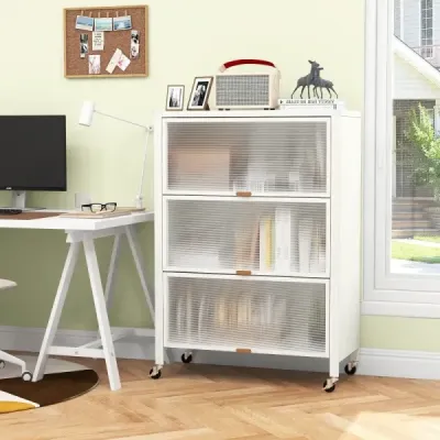 4-patrový kuchyňský regál s kolečky Stojan na mikrovlnné trouby s výklopnými dvířky na PC