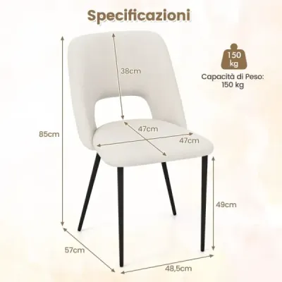 Sada 2 jídelních židlí čalouněné kuchyňské židle s opěradlem 48,5 x 57 x 85 cm béžová
