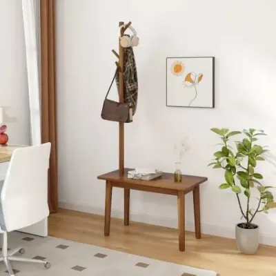 3 v 1 postranní stolek z masivního dřeva s lavicí na boty 76 x 43 x 168 cm hnědý