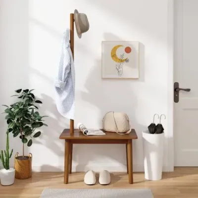 3 v 1 postranní stolek z masivního dřeva s lavicí na boty 76 x 43 x 168 cm hnědý