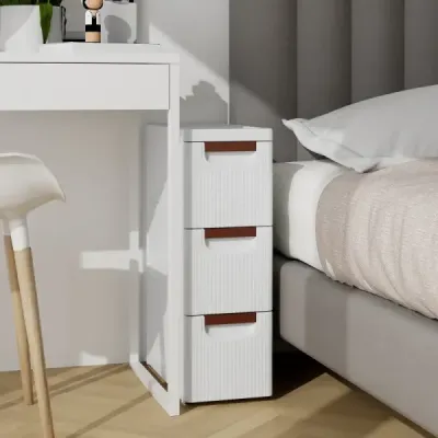 Skříňka do niky úzká s kolečky Police do niky široká 20 cm Vozík do niky se 4 zásuvkami Bílá (3 zásuvky)