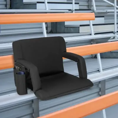 Skládací stadionové sedadlo, polstrované stadionové křeslo s opěradlem nastavitelným v 6 směrech, černé
