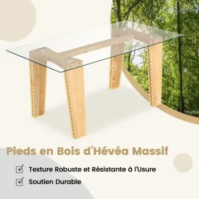 Skleněný konferenční stolek s pryžovými dřevěnými nohami Obdélníkový boční stolek Skleněný konferenční stolek