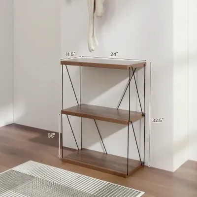 3-úrovňový stojící regál s kovovým rámem Průmyslový regál na knihy Úložný regál 60 x 29,5 x 82 cm