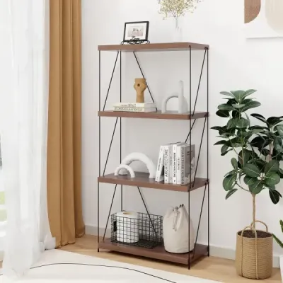 4-úrovňový stojící regál s kovovým rámem Průmyslový regál na knihy Úložný regál 60 x 29,5 x 105 cm