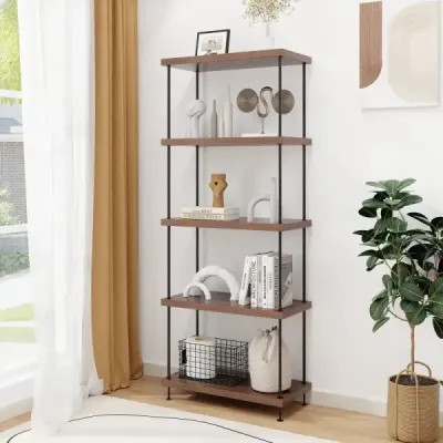 5-úrovňový stojící regál s kovovým rámem Průmyslový regál na knihy Úložný regál 60 x 29,5 x 147 cm