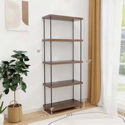5-úrovňový stojící regál s kovovým rámem Průmyslový regál na knihy Úložný regál 60 x 29,5 x 147 cm