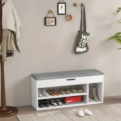 Lavice na boty se sedadlem a úložným prostorem 104 x 30 x 48 cm Šatní lavice na boty dřevo šedá