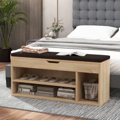 Lavice na boty se sedadlem a úložným prostorem 104 x 30 x 48 cm Šatní lavice na boty dřevo šedá