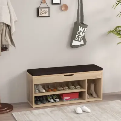 Lavice na boty se sedadlem a úložným prostorem 104 x 30 x 48 cm Šatní lavice na boty dřevo šedá
