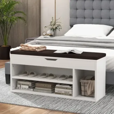 Lavice na boty se sedadlem a úložným prostorem 104 x 30 x 48 cm Šatní lavice na boty dřevo šedá